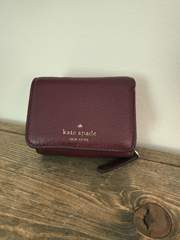 Kate Spade Burgundy Pebbled Leather Trifold Wallet - Gold Hardware